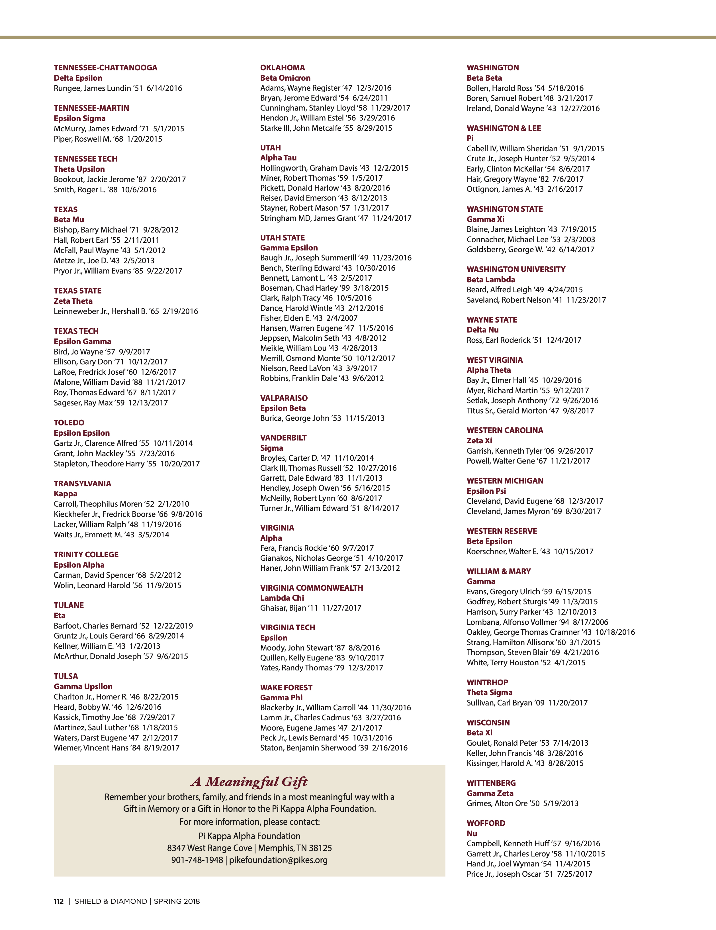 A Meaningful Gift, Spring 2018